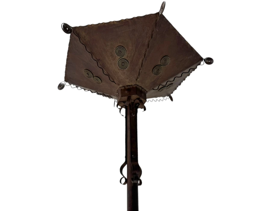 Art Deco Patinated Wrought Iron Floor Lamp, 1930s